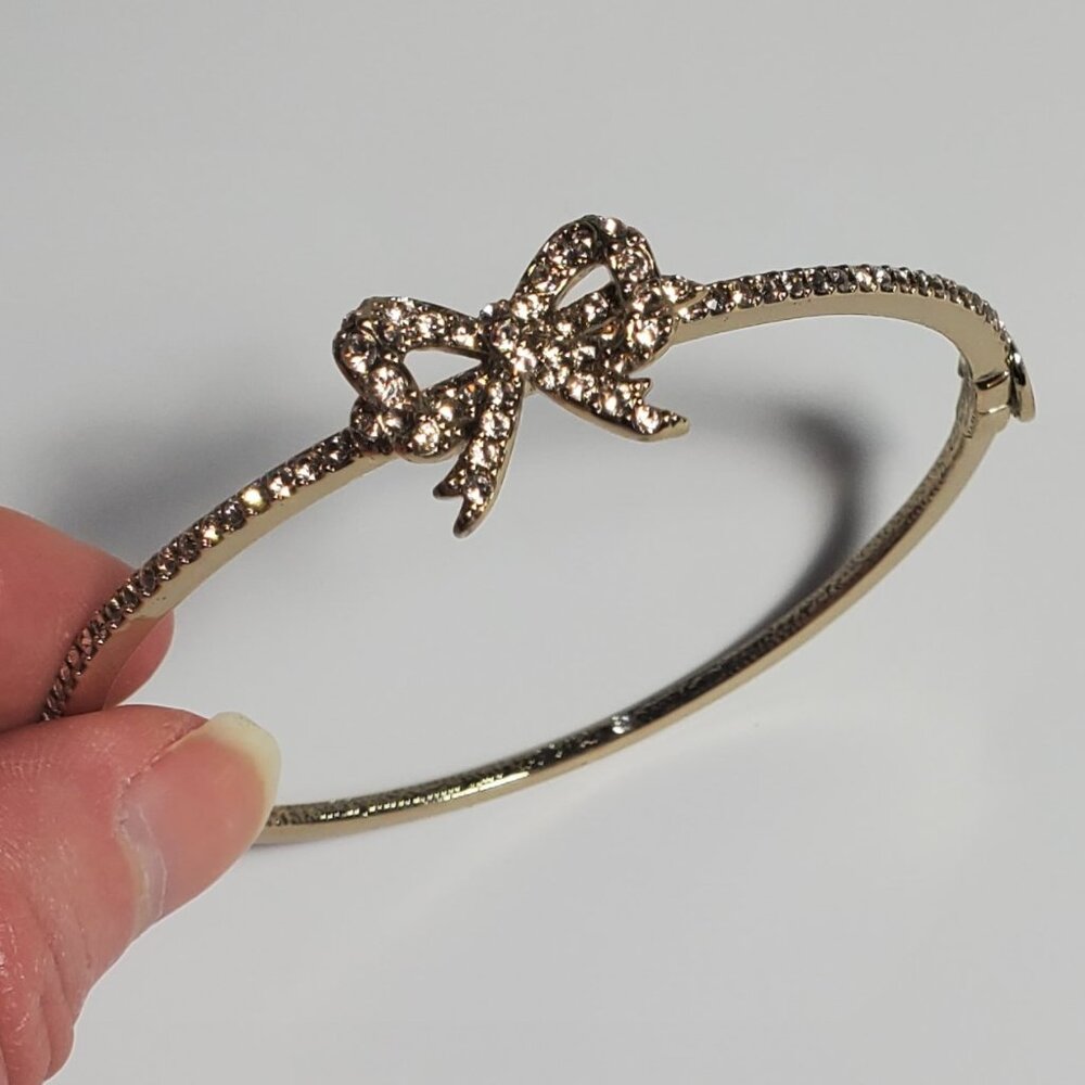 Marchesa Gold-Tone Pavé Bow Bangle Rhinstone Bracelet